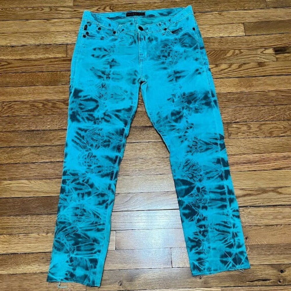 Rock & Republic Berlin Oscar Blue Tie Dye Jeans Womens Size 14 Straight Leg